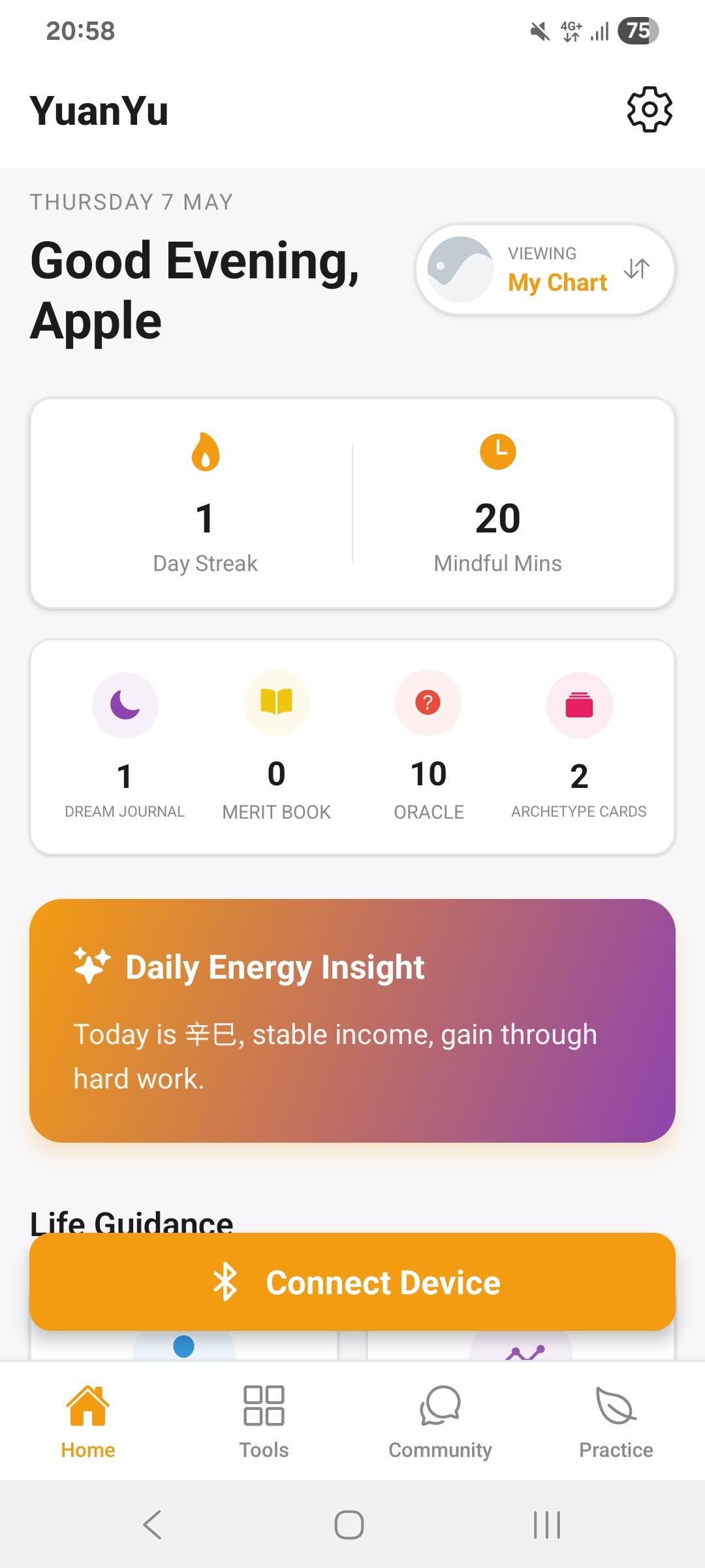 YuanYu App Interface - AI Divination and Cultivation