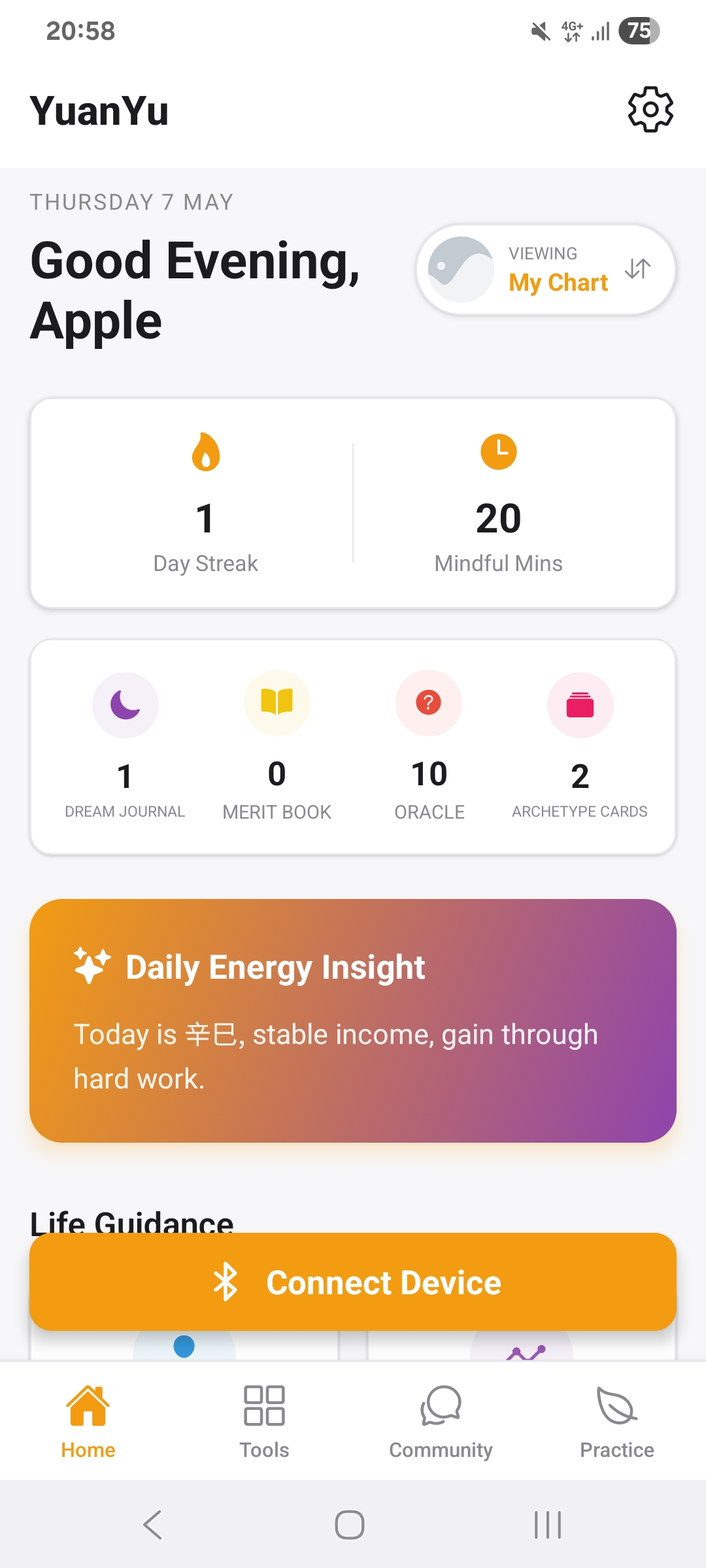 YuanYu App Interface - AI Divination and Cultivation